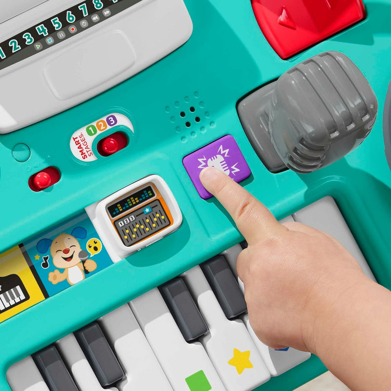 FISHER-PRICE Lernspass DJ Spieltisch - musikalisches Lernspielzeug mit 3 Klavierspielmodi, UK VERSIO