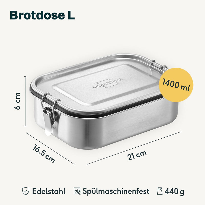 SILBERTHAL Brotdose Edelstahl mit Fächern 3er Set – Lunchbox Kinder & Erwachsene – Auslaufsicher & L