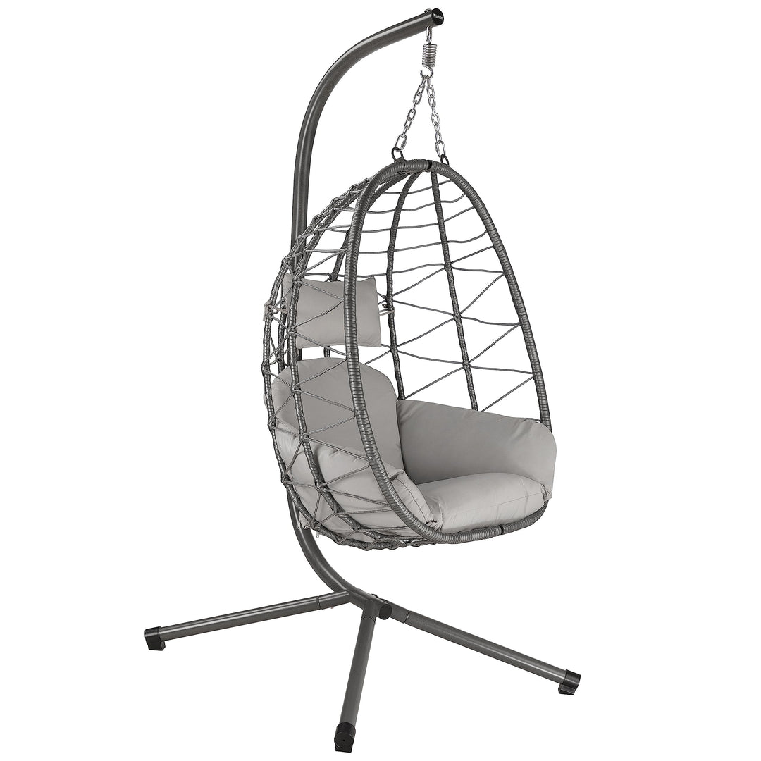 HinHocker Hängesessel mit Gestell | Grau | Hängeschaukel für Indoor und Outdoor | Inkl. Kissen und A