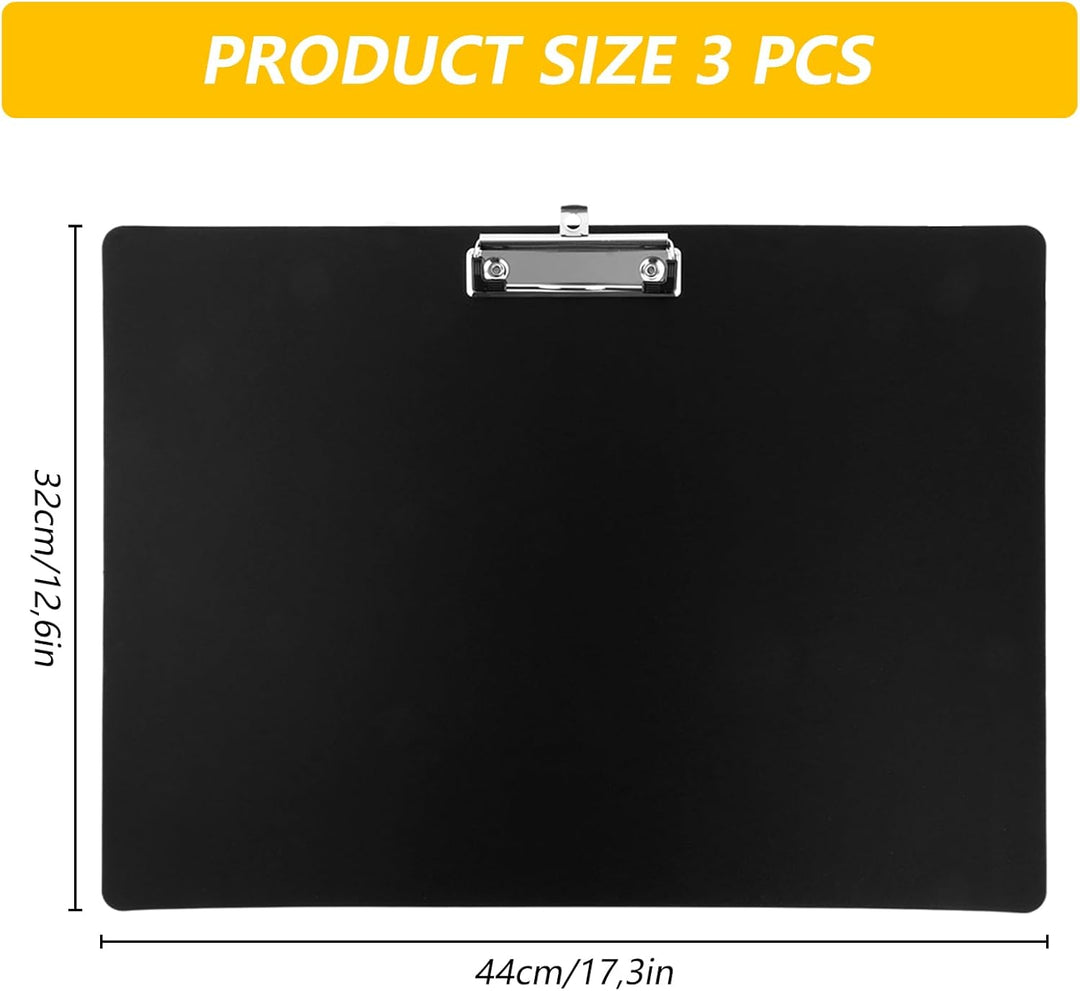3 Stück Klemmbrett A3 Kunststoff Klemmbretter 44 x 32cm Schwarz A3 Klemmbrett Clipboard mit Klemmer