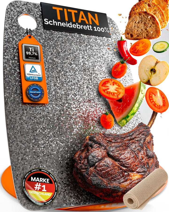 Titan Schneidebrett 100% Reintitan 30x20cm – Schneidebrett Titan Doppelseitig &amp; Antibakteriell – Tit