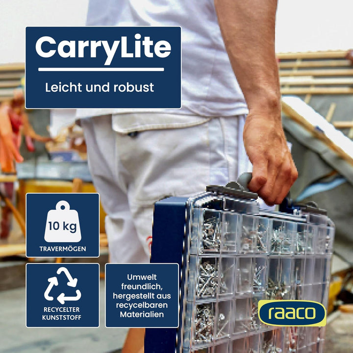 Raaco CarryLite 55 5x10-25/DL Sortierbox, 25 Einsätze, mit 25 Einsätze | Leicht Sortierbox für Werks