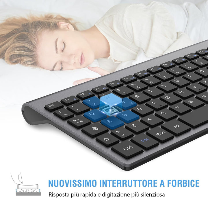 cimetech Kabellose Tastatur und Maus, italienisches QWERTY-Layout, Full-Size 2,4 GHz kabellose Maus