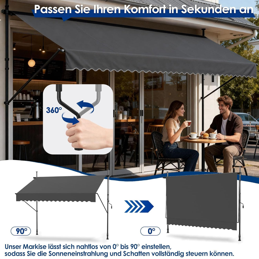 Klemmmarkise, Markise Sonnenschutz Balkon Ohne Bohren, Balkonmarkise Höhenverstellbar UV-beständig,