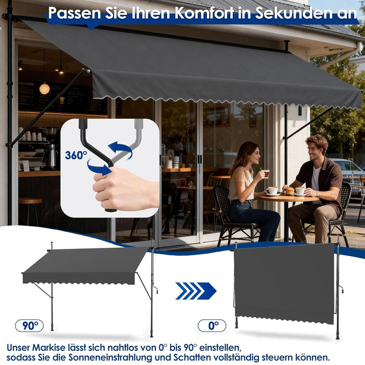 Klemmmarkise, Markise Sonnenschutz Balkon Ohne Bohren, Balkonmarkise Höhenverstellbar UV-beständig,