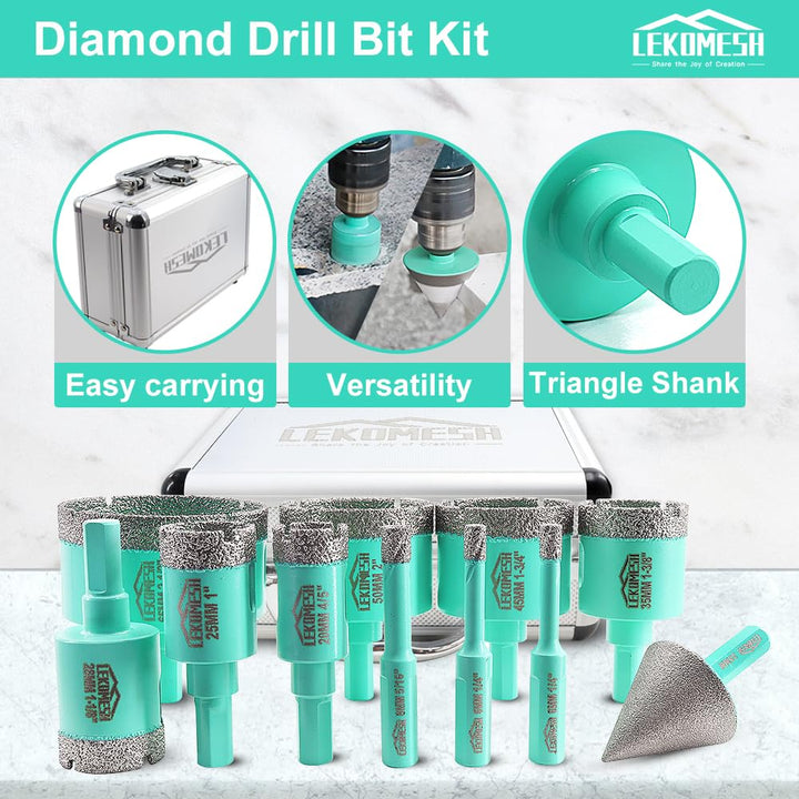 Diamant Bohrkrone Kit - 11pcs (6/6/8/20/25/28/35/45/50/65mm+35mm Diamant Fasenfräser) LEKOMESH Diama