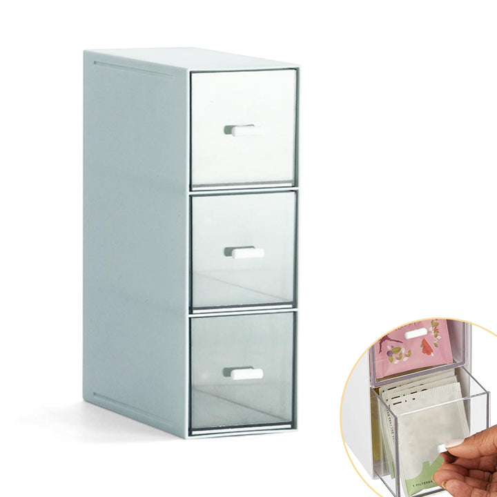 Küchen Organizer mit 3 Schubladen, Aufbewahrungsbox für Teebeutel, Kaffeepads, Teebox mit 3 Schublad