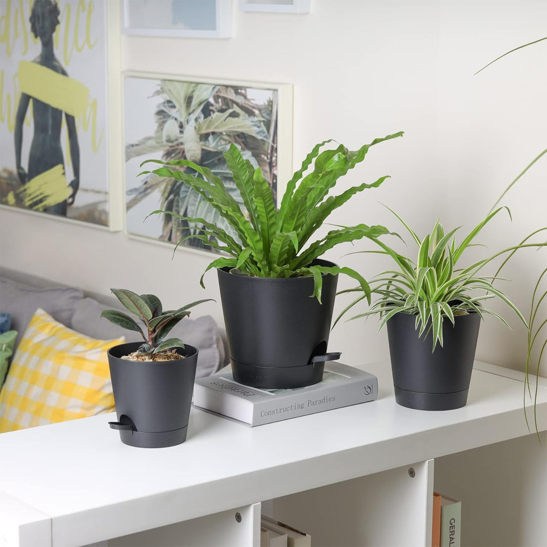 T4U 20cm Kunststoff Blumentopf mit Bewässerungssystem, 6er-Set Selbstbewässerung Übertopf mit Unters