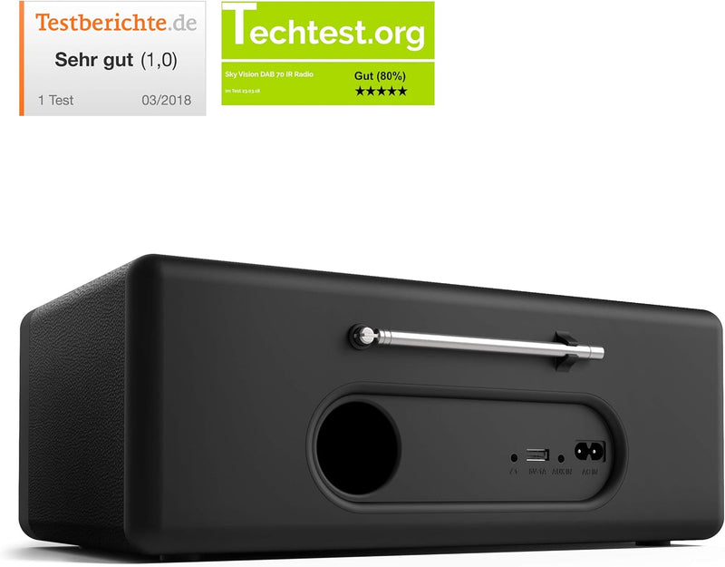 sky vision DAB 70 – Stereo DAB+ Internet-Radio (FM UKW, WLAN-fähig, mit AUX-Anschluss plus Kabel, Di