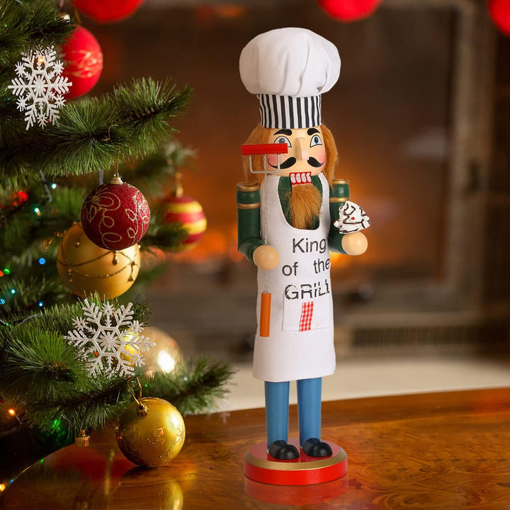 AULUDA 38,1 cm Weihnachts-Dekorativer Nussknacker, Koch mit Grillgabel und Kuchen, handgefertigte Ho