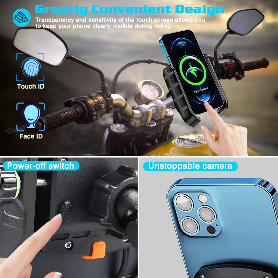 iMESTOU Motorrad Kabellose Telefonhalterung Ladegerät USB C Lenker Telefonhalterung Funktioniert mit
