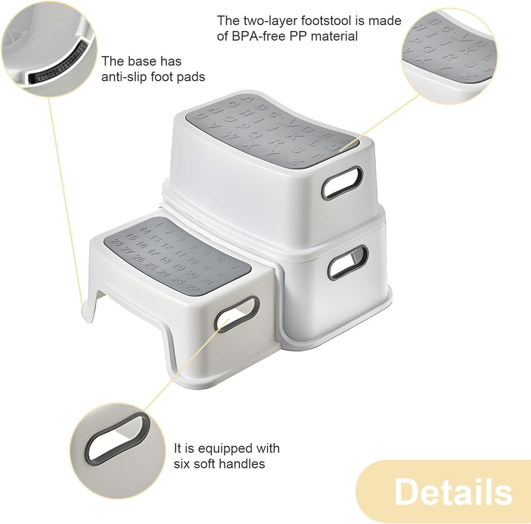 Kinder Tritthocker, 2-Stufen Sicherer Hocker, Kinderhocker Anti-Rutschfüssen & Kippschutz Klohocker