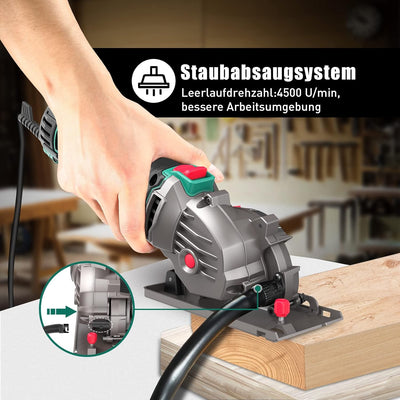 Mini Kreissäge, HYCHIKA Handkreissäge mit 3 Sägeblättern, Laserführung, Skalenlineal, 500W Motor aus