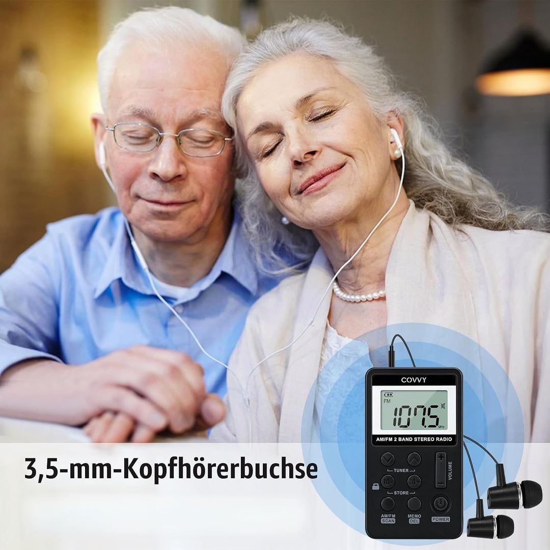 AM/FM Tragbares Radio,Covvy Digitales Pocket Mini Radio mit 500mAh 3.7V Wiederaufladbarer Akku und K