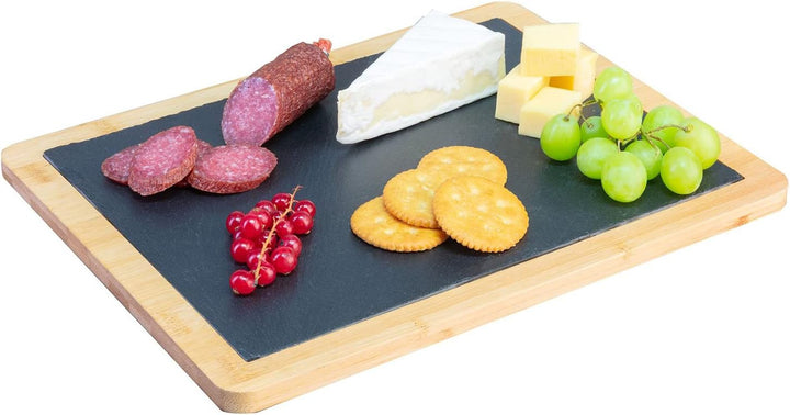 Westmark Servierbrett/Bambus- und Naturschieferplatte zum Anrichten, rechteckig, Fläche: 32 x 25 cm,