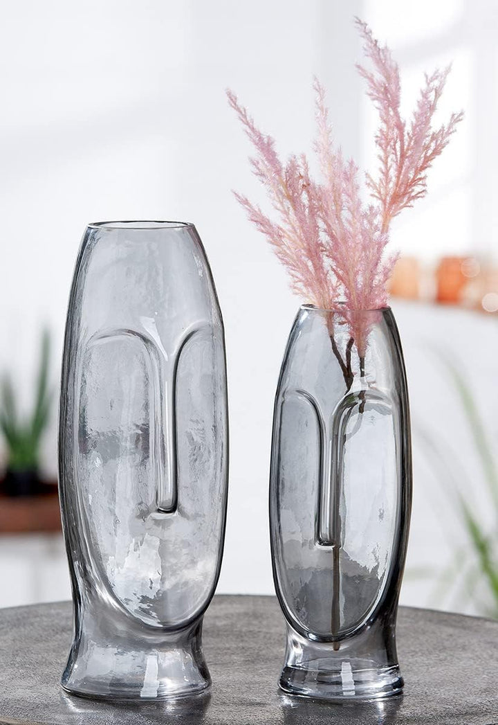 GILDE Vase Moai Glas grau 40636, Höhe 25 cm Höhe 25 cm Grau, Höhe 25 cm Grau