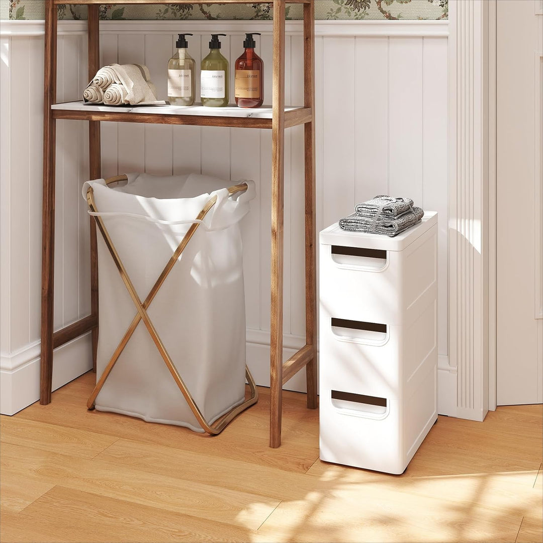 Schmaler Badezimmerschrank auf Rollen, Schmaler Badezimmerschrank mit 3/4/5 Schubladen, Mobiler Schu