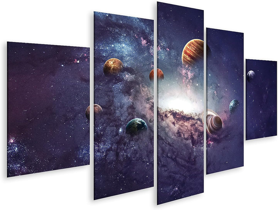 islandburner Bild auf Leinwand Planeten Des Sonnensystems Bilder Wandbilder Poster 170x80cm - 5 Teil