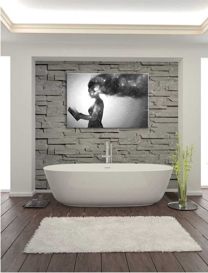 Pixxprint abstrakte Frau mit Buch Kunst Kohle Effekt, Format: 100x70 auf Leinwand, XXL riesige Bilde