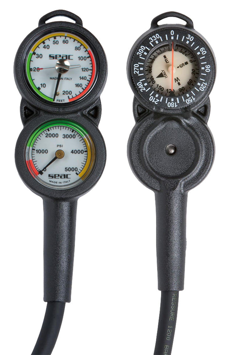 SEAC Unisex Erwachsene Console 3 Manometer, Tiefenmesser und Kompass für Taucher, Skala 0-5000 psi u