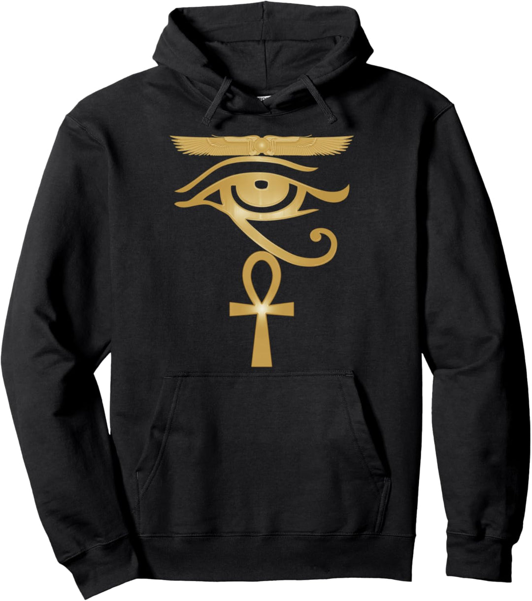Ancient Egyptian God Eye Horus Ankh Winged Sun Kemet Heru Pullover Hoodie
