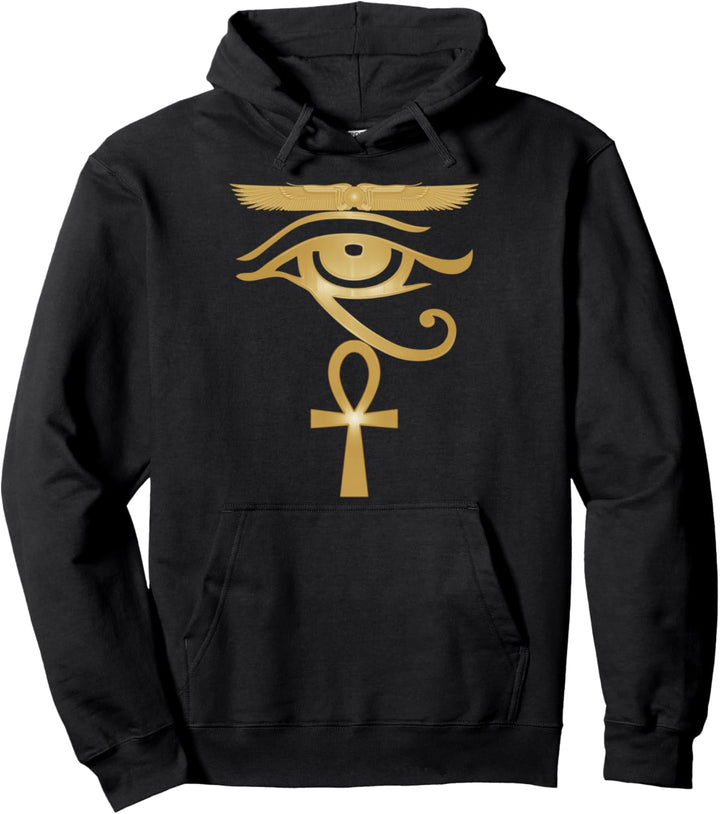Ancient Egyptian God Eye Horus Ankh Winged Sun Kemet Heru Pullover Hoodie