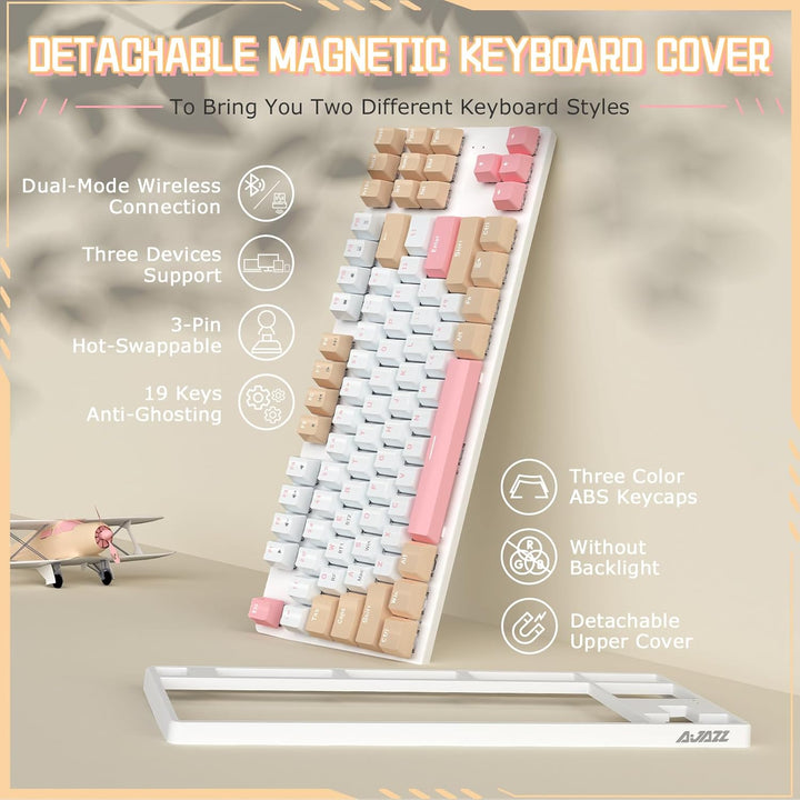 A.JAZZ AK871 Kabellose Gaming-Tastatur 75%, Bluetooth/2,4 GHz Wireless Dual-Modi, TKL 80% Mechanisch