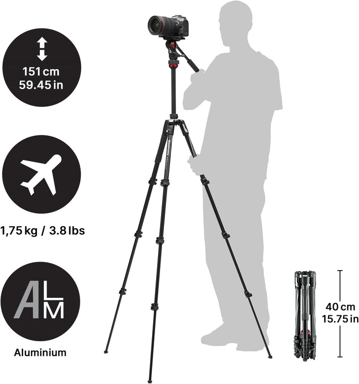 Manfrotto Befree Travel Light Weight, Fluid Drag System Professional Video Stativ, Schwarz (MVKBFRL-