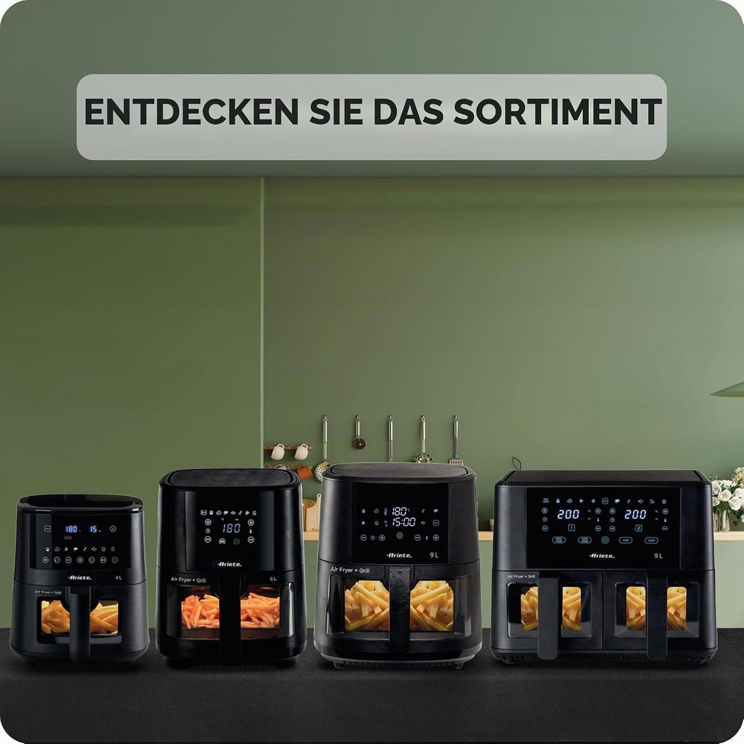 Ariete 4633 4L Heissluftfritteuse, 1400 W, 4L Fassungsvermögen, 9 Programme, Shake- und Grillfunktio