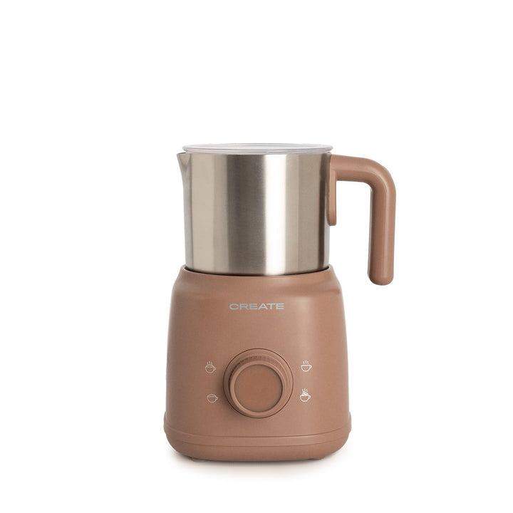CREATE/MILK FROTHER RETRO/Milchaufschäumer und -erhitzer mit abnehmbarem Krug Mokka/Magnetische Dreh