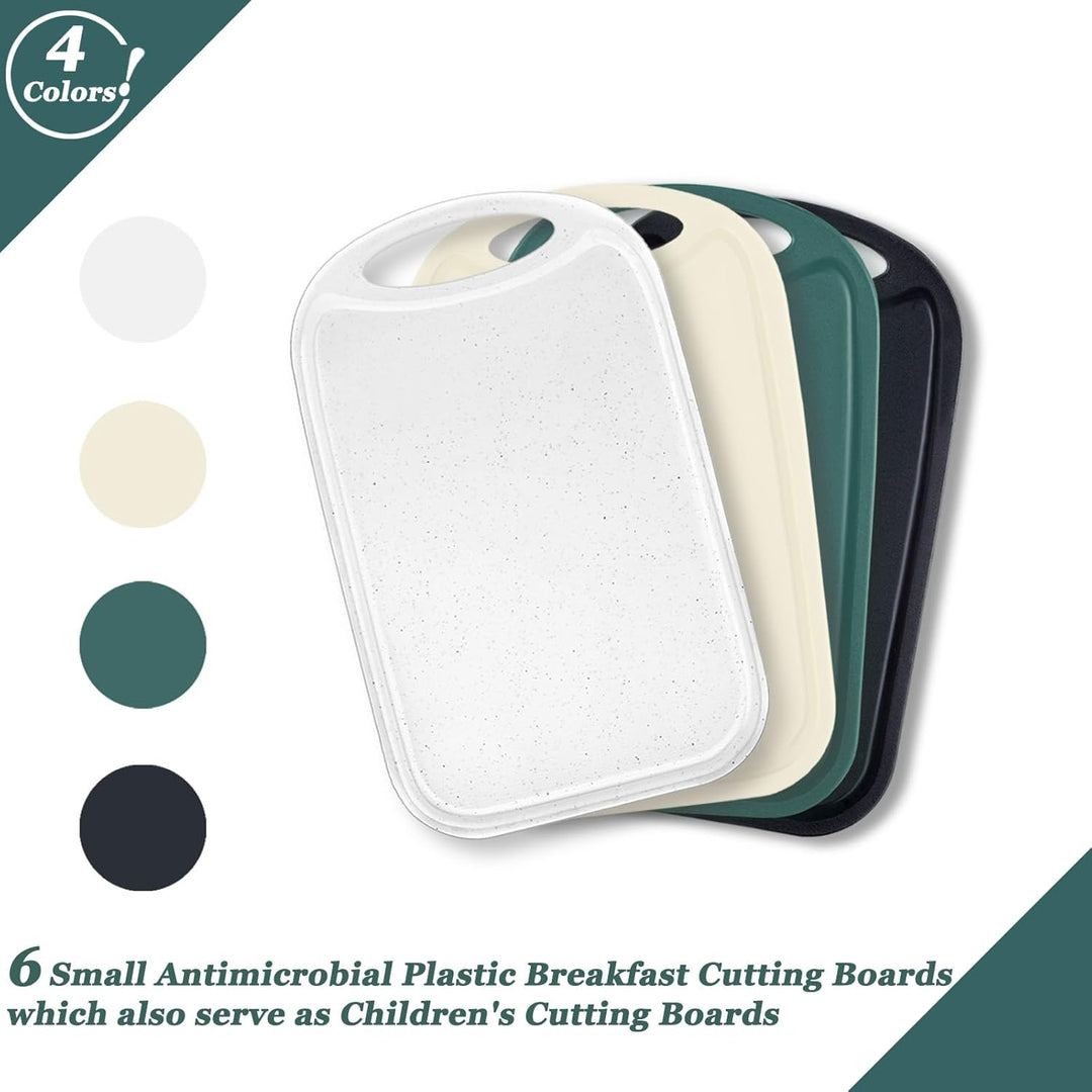 Frühstücksbrettchen 6er Set mit Saftrille，Hunnycook 22x15 cm Antibakteriell Schneidebrett Kunststoff