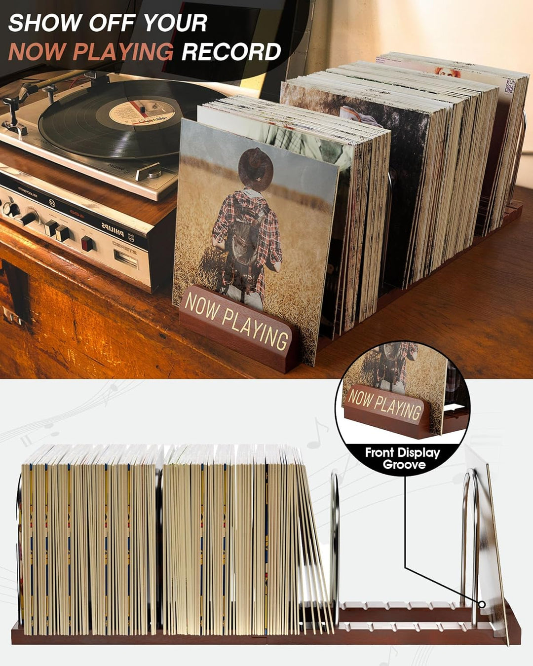 BS-VOG Now Playing Vinyl-Schallplattenständer, 150 LP Schallplattenaufbewahrung mit rutschfesten Ril