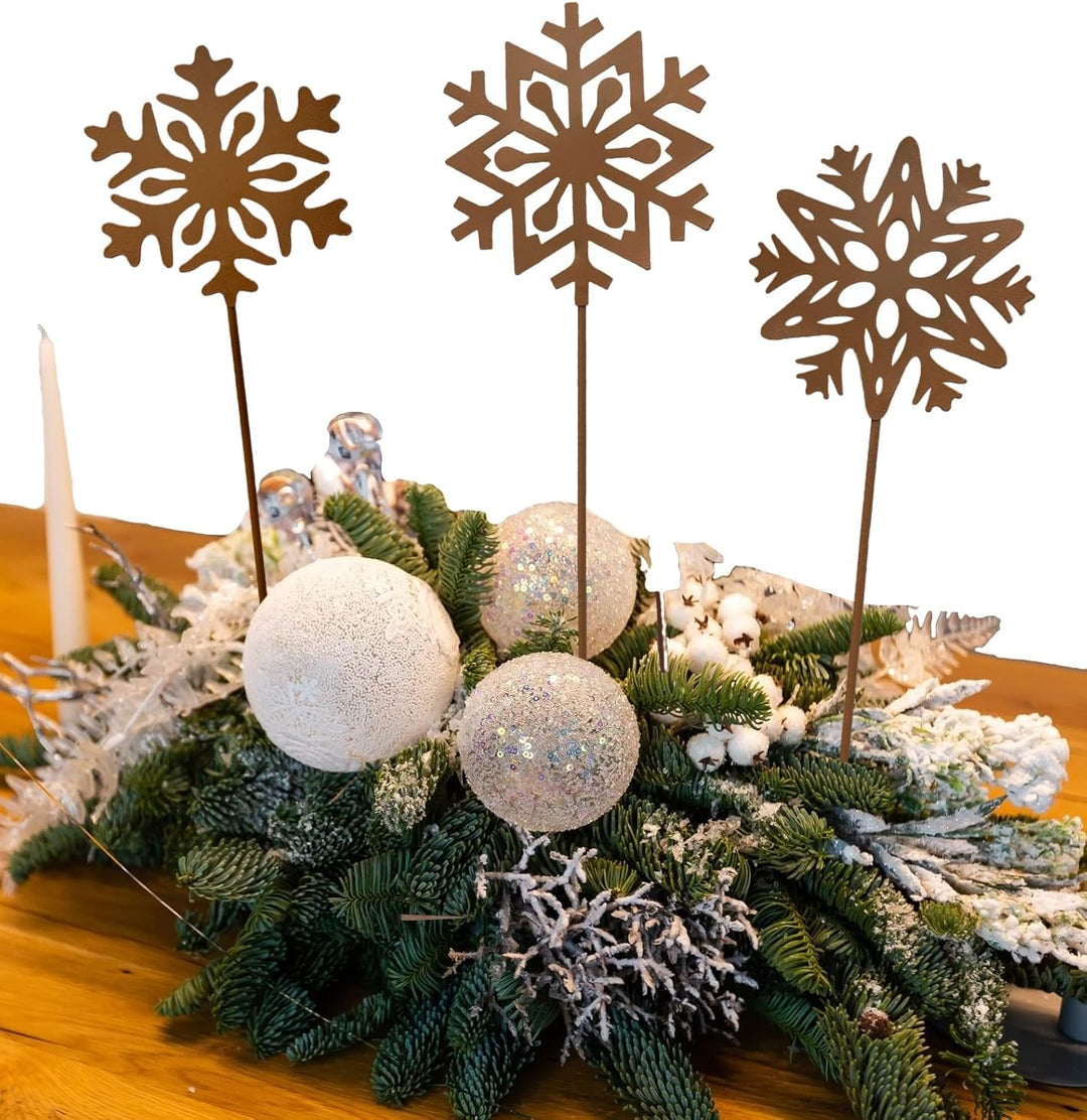 Gartenstecker 3 Schneeflocken Roststecker Metall Weihnachtsdeko Advent wetterfest Gartendeko Outdoor