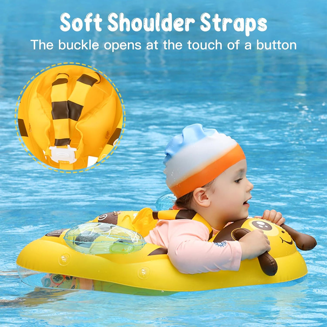 ROCKY&CHAO Schwimmring Baby mit UPF50+ Sonnenschutzdach Aufblasbare Schwimmhilfe Verstellbarer Siche