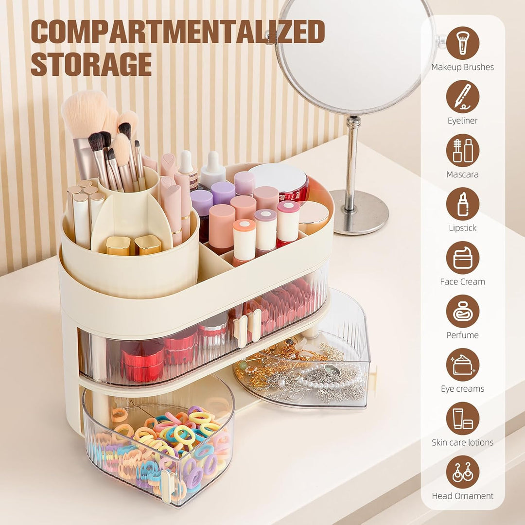 FoiiLiio Make Up Kosmetik Organizer mit Drehbarer Schubladen, Beauty Makeup Organizer Schminktisch,