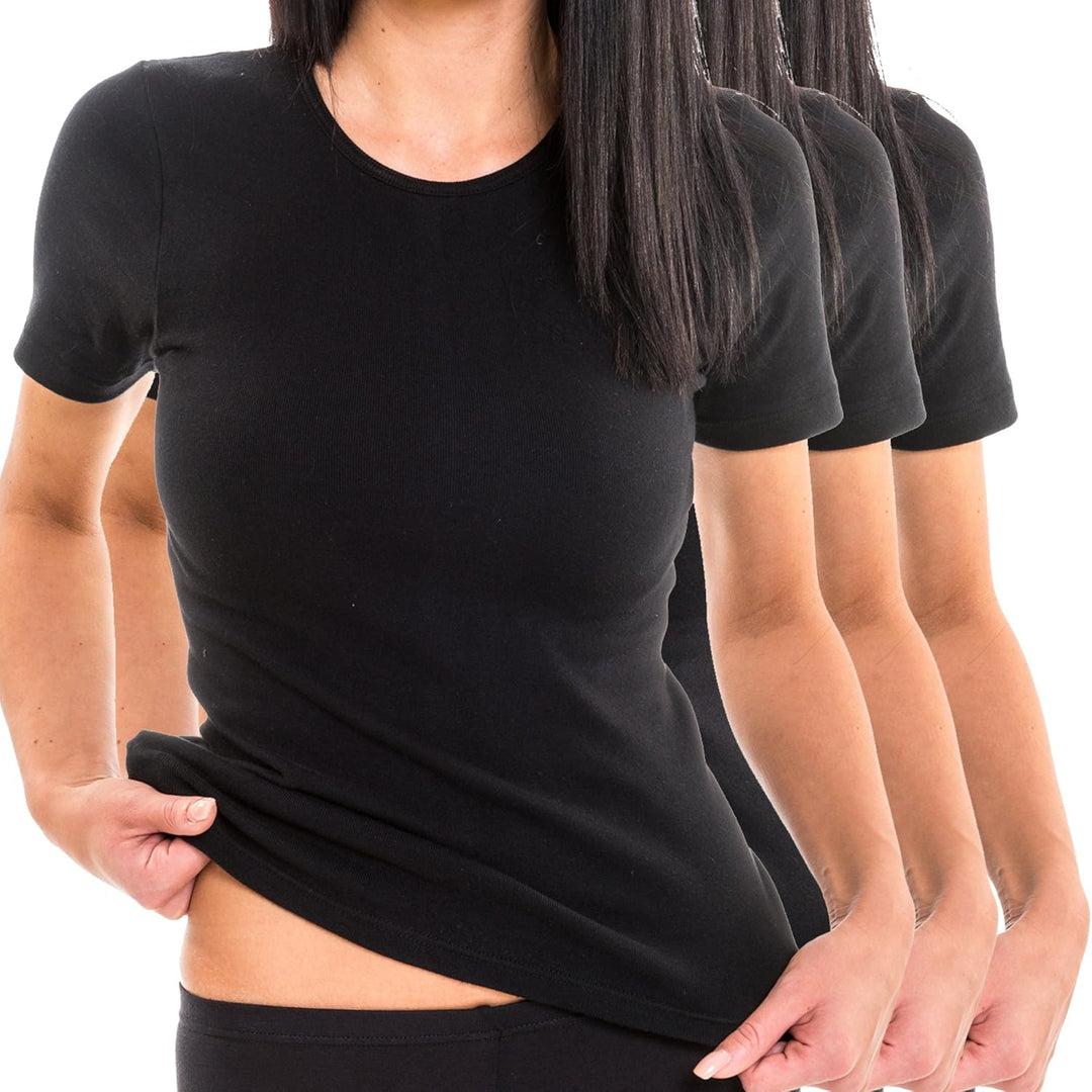 HERMKO 1800 3er Pack Damen Kurzarm Unterhemd aus 100% Bio-Baumwolle S Schwarz, S Schwarz
