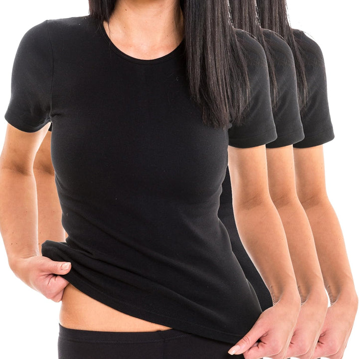 HERMKO 1800 3er Pack Damen Kurzarm Unterhemd aus 100% Bio-Baumwolle S Schwarz, S Schwarz