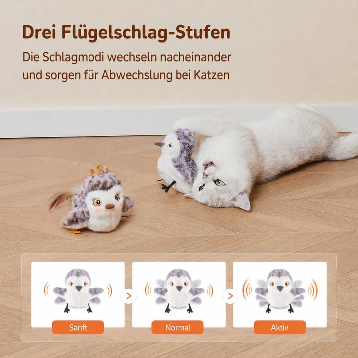 Potaroma Elektrisches Vogel-Katzenspielzeug 2er-Set mit flatternden Flügeln | USB-aufladbar mit Voge