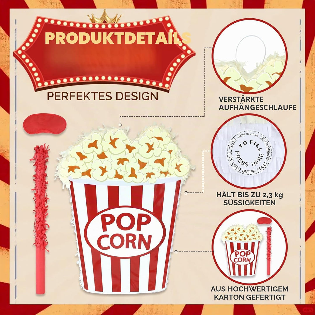 Popcorn-Pinatas-Set mit Augenbinde und Fledermaus (41,5 x 30,5 x 8,9 cm), perfekt für Kindergeburtst