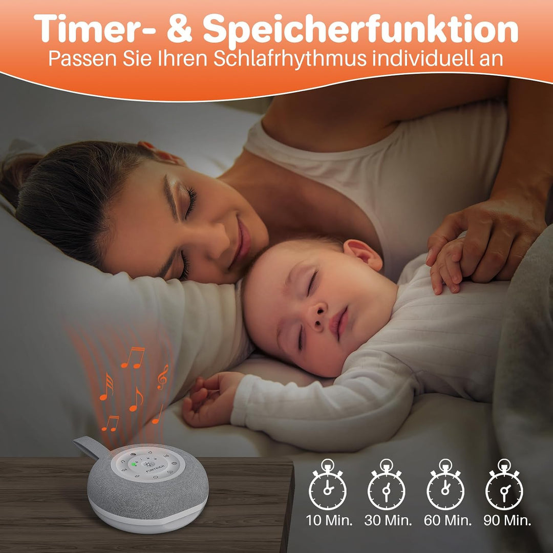 FUNYKICH White Noise Machine Baby, Weisses Rauschen Gerät mit Wireless Lautsprecher, 30 Klänge, 7 Bu