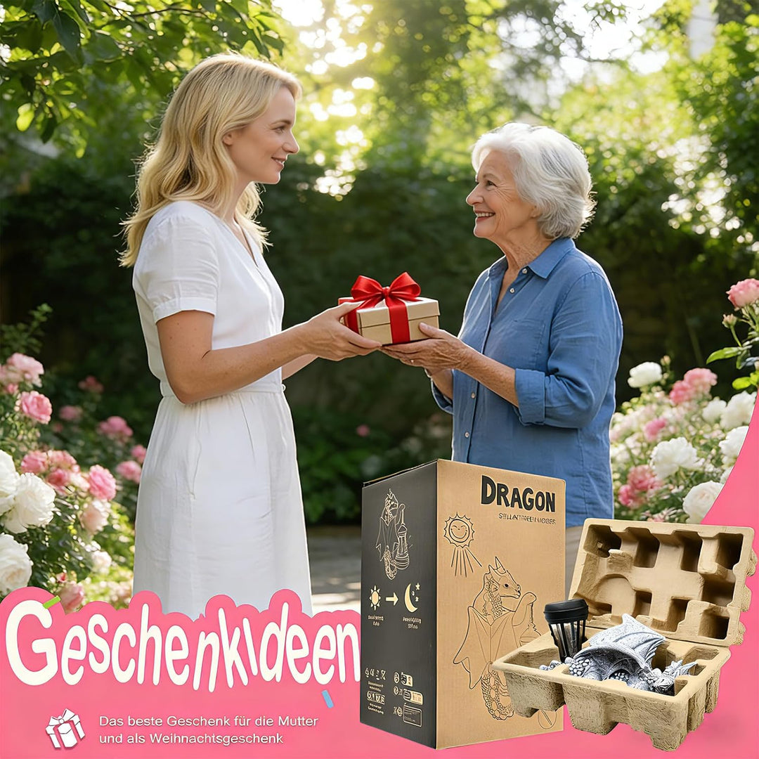 Yeomoo Drachen Figuren mit Solarlampen Baumstamm Gartendeko für Draussen: Lustige Drachen Gartenfigu