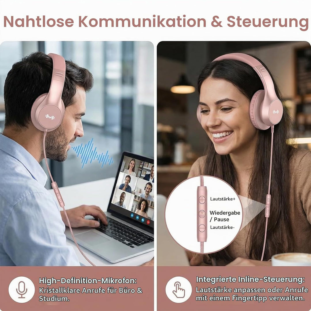 Kabel-Over-Ear-Kopfhörer, Mikro, 3,5 mm, USB-C-Adapter, Gold, Gold