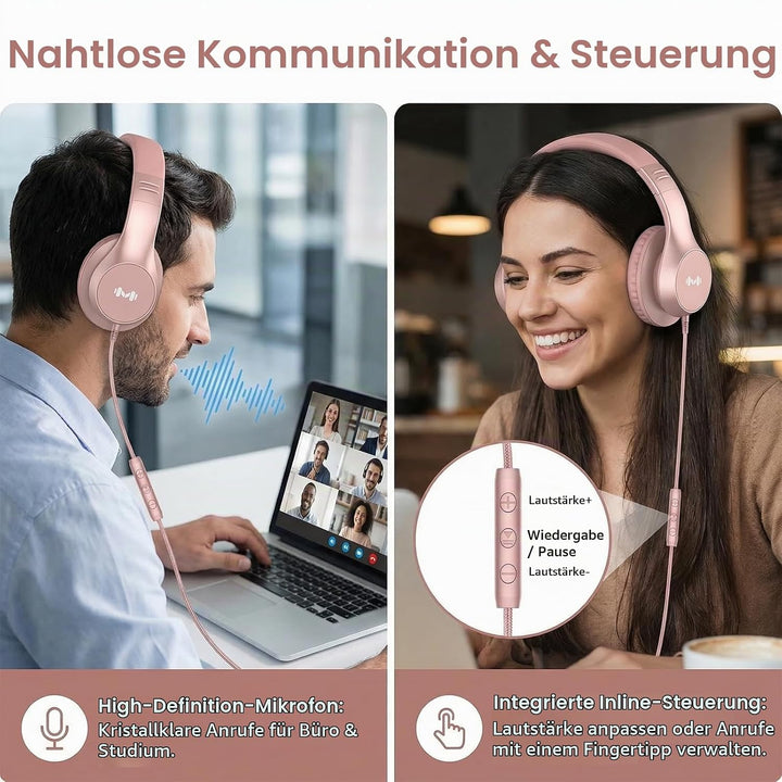 Kabel-Over-Ear-Kopfhörer, Mikro, 3,5 mm, USB-C-Adapter, Gold, Gold