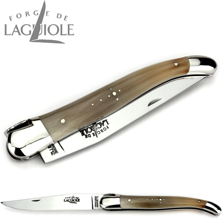 Forge de Laguiole Taschenmesser - 12 cm - Griff geflammte Hornspitze - Klinge 10 cm glänzend - Backe