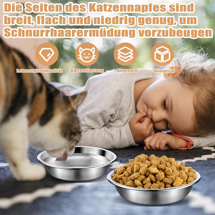 8 Stück Katzennäpfe aus Edelstahl, 14cm Katzenfutternäpfe, Katzennäpfe für Schnurrhaar Müdigkeit, Fl