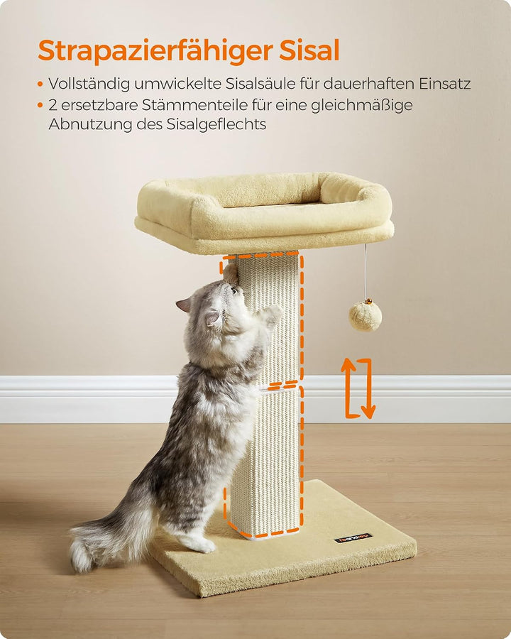 Feandrea Kratzbaum, Katzenbaum mit 40 x 30 cm Plattform aus Plüsch, Kratzstamm, Katzenkratzbaum, 71