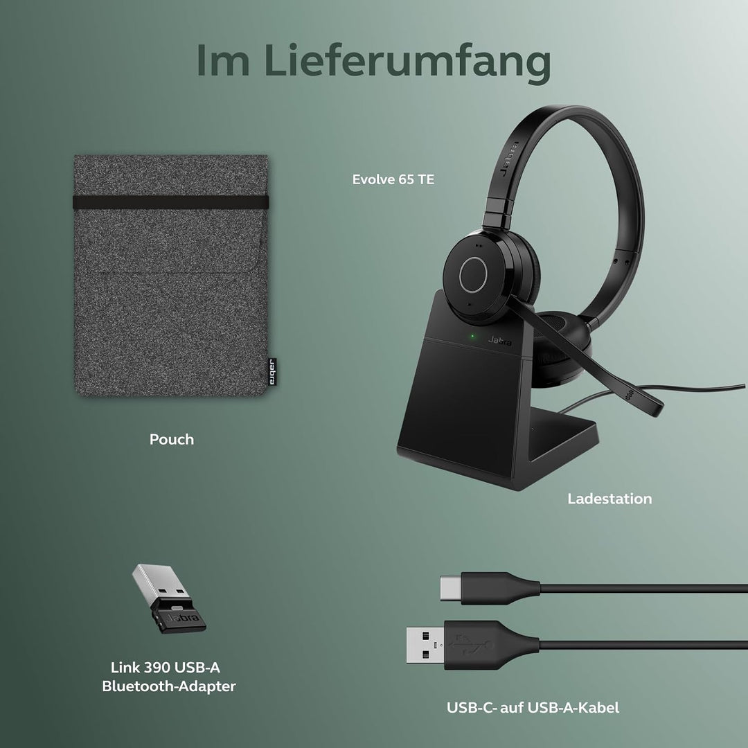 Jabra Evolve 65 TE (3. Ausgabe 2025) Kabellos Bluetooth-Stereo-Headset mit Geräuschunterdr.-Mikrofon