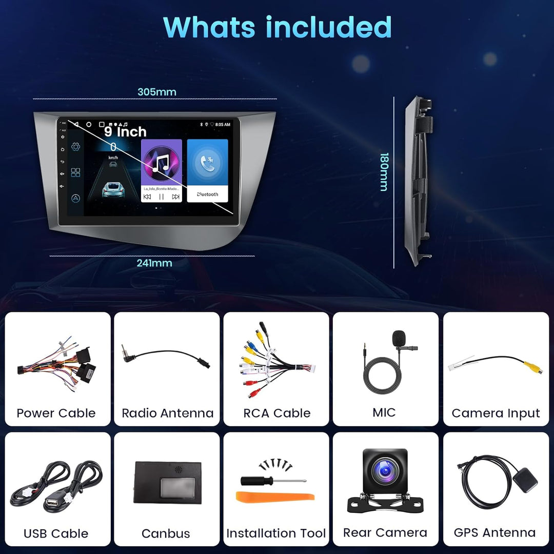 2+64GB Android Autoradio für Seat Leon 2005-2012 Wireless Carplay Android Auto, 9'' IPS Touchscreen