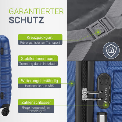 Juskys Hartschale Kofferset Reisekoffer 3 teilig - Zahlenschloss, geräuscharme 360° Rollen gross, Te