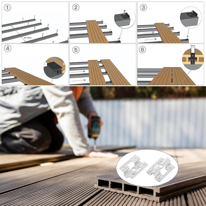 100 Stück Terrassenclips Edelstahl mit Schrauben,WPC Clips Edelstahl Terrassenclips Clips 6-9 mm WPC